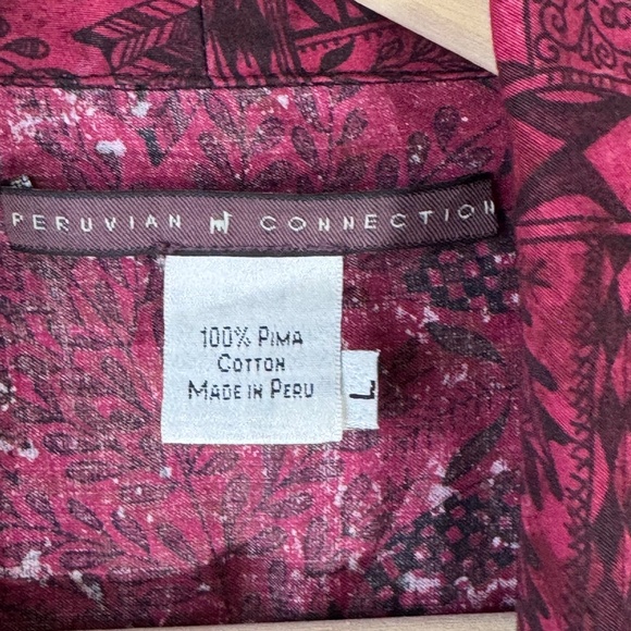 Peruvian Connection NWOT 100% Pima Cotton Wine Red/Black Print Belted Robe Sz L - Picture 5 of 6